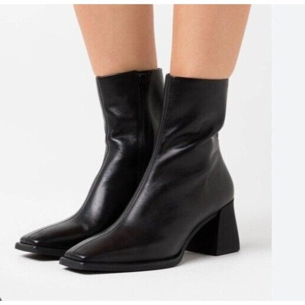 Vagabond Women's Hedda Leather Square Toe Side Zip Bootie Black 37 NEW